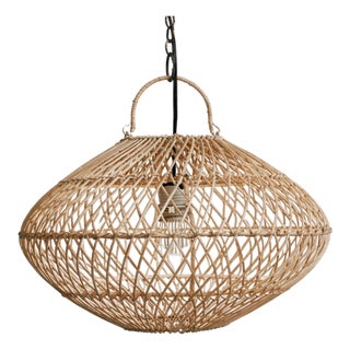 Coastal Modern Rattan Orb Pendant Light For Sale