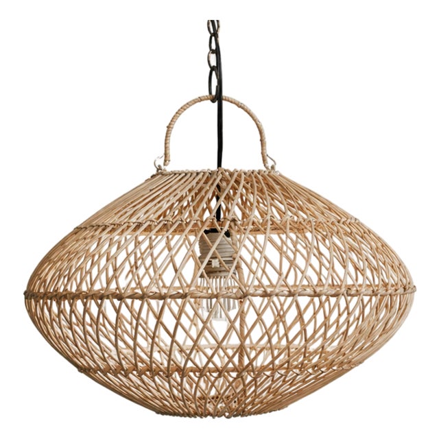 Coastal Modern Rattan Orb Pendant Light For Sale