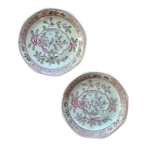 Petite Antique English Calyx Ware 'Singapore Bird’ Pattern by William Adams China, Tea Saucers- Set of 2