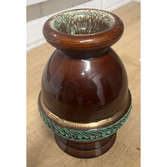 Vintage Green Brown Art Pottery Ceramic Vase For Sale - Image 4 of 6