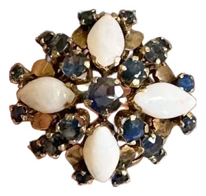 Late 20th Century 14k Sapphire and Opal Ring, Size 5