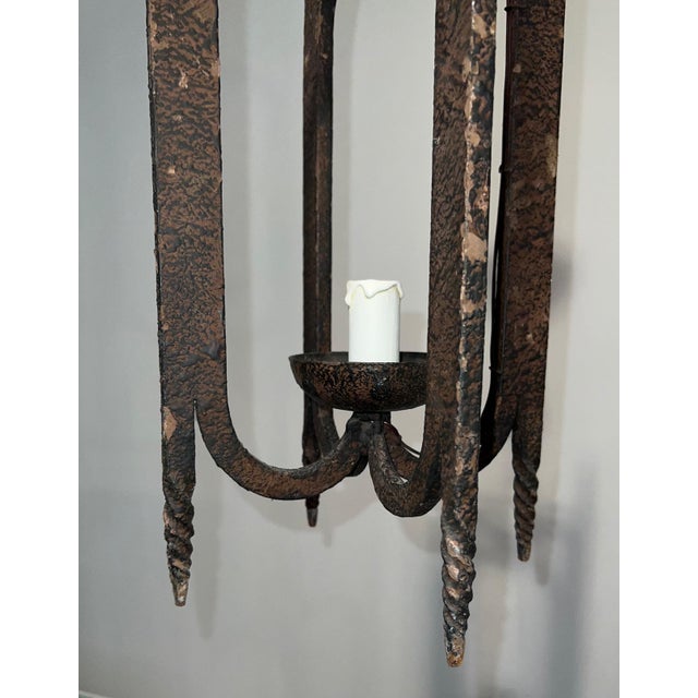 Mid-Century Modern 1950s Wrought Iron Lantern For Sale - Image 3 of 12