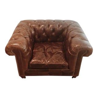 Restoration Hardware Kensington Leather Lounge Chair For Sale