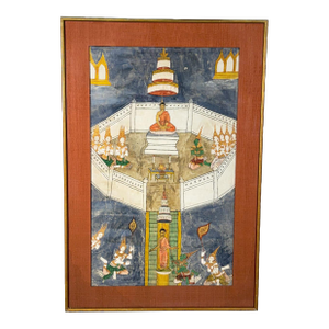 Vintage Traditional Thai Buddhist Hindu Temple Painting on Textile - 2x3