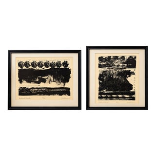 1990s Signed & Numbered Black and White Abstract Art Prints – Set of 2 Framed For Sale