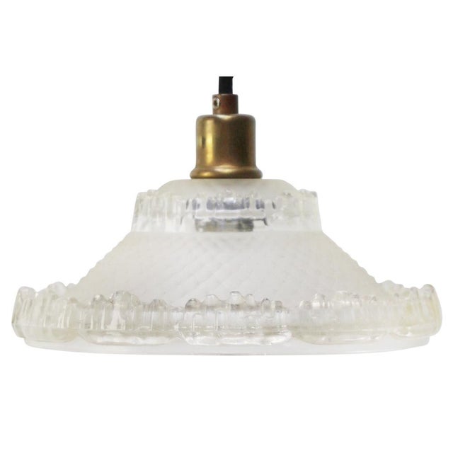 Art Deco French Brass and Etched Clear Glass Pendant Light, 1920s For Sale - Image 8 of 8