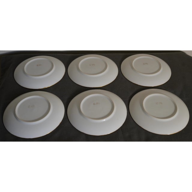 Ceramic Circa 1900 American Impressionist Style Forest Cabin Landscape Motif Hand-Painted Porcelain Gilded Rim Appetizer Plates - Set of 6 For Sale - Image 7 of 9