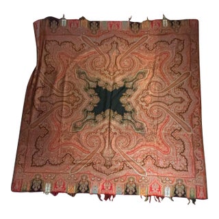 Antique 19th Century Indian Kashmir Paisley Shawl 68” Square Woven Textile Wall Hanging [Tv] For Sale