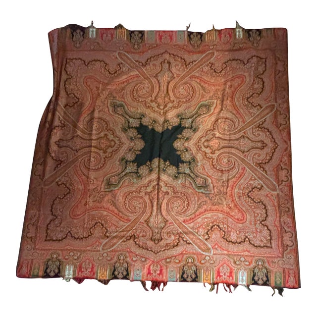 Antique 19th Century Indian Kashmir Paisley Shawl 68” Square Woven Textile Wall Hanging [Tv] For Sale