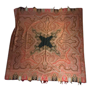 Antique 19th Century Indian Kashmir Paisley Shawl 68” Square Woven Textile Wall Hanging [Tv]