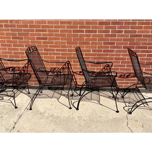 1980s Black Meadowcraft Dogwood Patio Wrought Iron Dining Set 4 Chairs Table, Attributed For Sale - Image 9 of 10