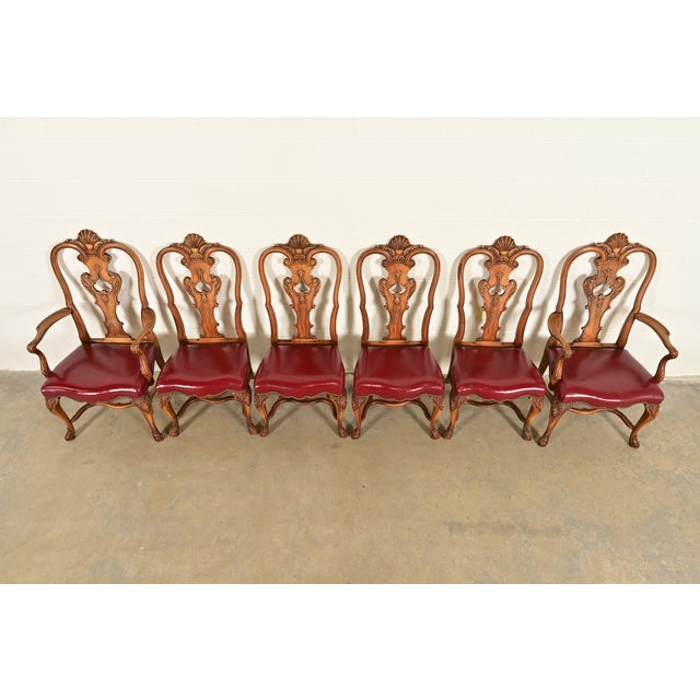 1920s Berkey & Gay Antique Georgian Burled Walnut Dining Chairs, Set of Six For Sale - Image 5 of 16