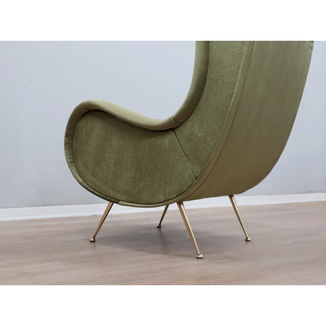 Italian Green Velvet Armchair in the style of Zanuso, 1950s For Sale - Image 10 of 11