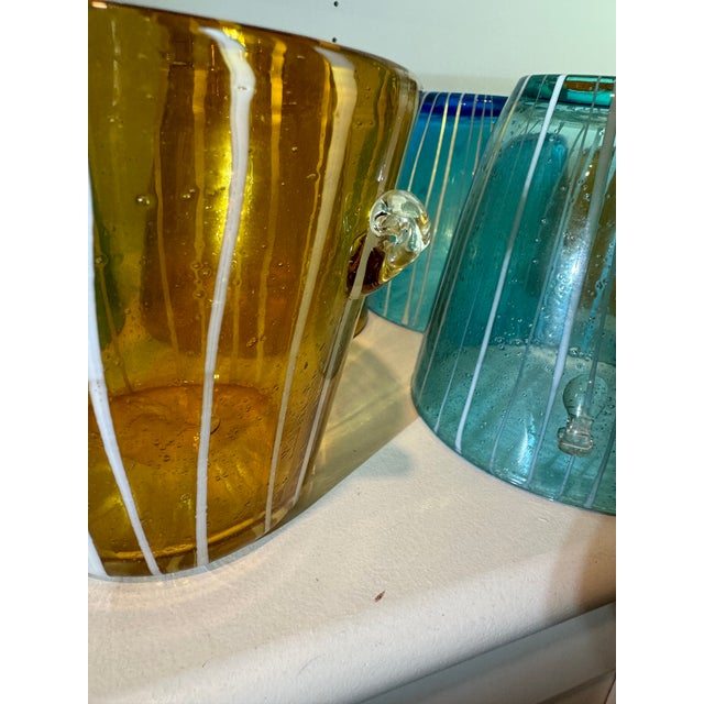 1970s Italian Venini for Disaronno Turquoise and Yellow Glass Ice Buckets -Set of 9 For Sale - Image 9 of 11