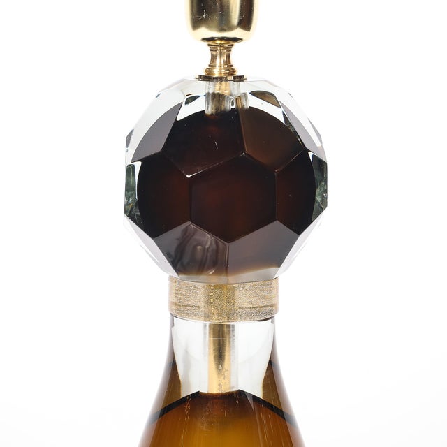 2020s Modernist Faceted Smoked Tobacco Murano Glass Hourglass Form Table Lamps For Sale - Image 5 of 12