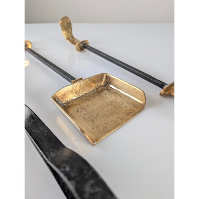 Brutalist Brass and Iron Fireplace Tool Set by David Marshall, 1970s For Sale - Image 4 of 11