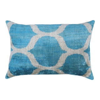 Contemporary Luxury Blue Handmade Velvet Throw Pillow & Down Insert For Sale