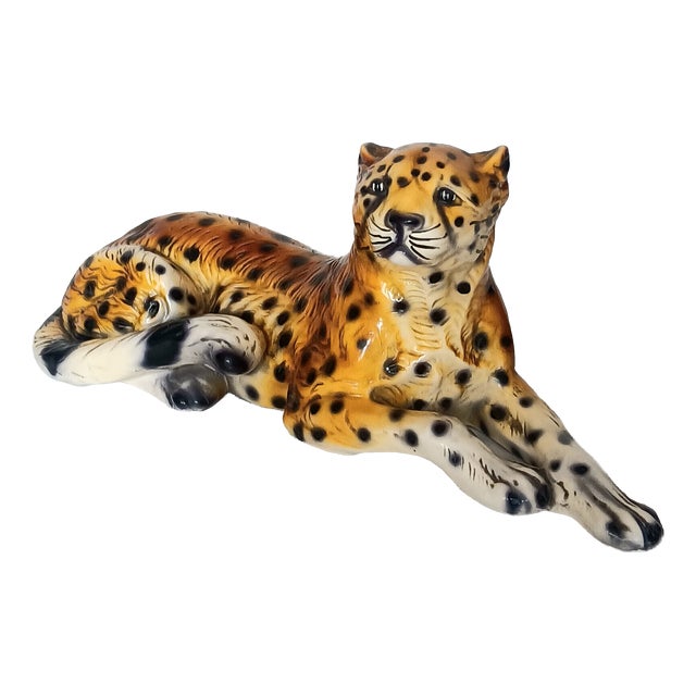 Vintage Italian Plaster Leopard Sculpture, 1960s For Sale