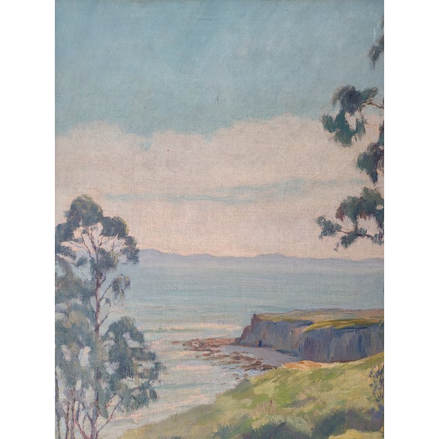Paper 1930s Santa Barbara Oil Painting Early California Coastal Landscape For Sale - Image 7 of 16