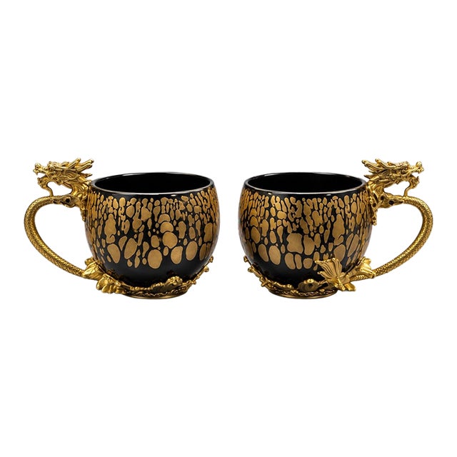 1950s Chinese Export Bodiless Dragon Cups - Pair For Sale