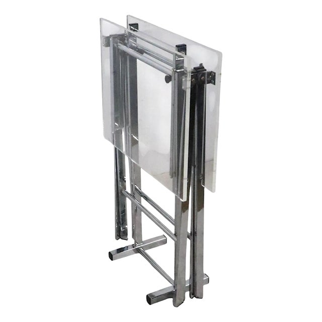Post Modern Hollywood Regency Lucite Chrome Folding Table Set C 1970's For Sale