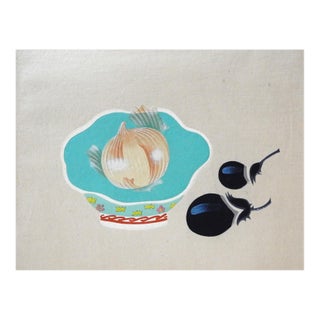 Mid 20th Century Japanese Mingei Folk Art Stencil Veggie Still Life Print For Sale