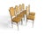 A refined set of six vintage dining chairs featuring an elegant brass frame and luxurious mustard-colored velvet...