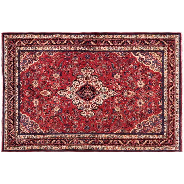 Shabby Chic Persian Red/Blue Wool Rug - 6'7'' X 9'10'' For Sale - Image 9 of 10