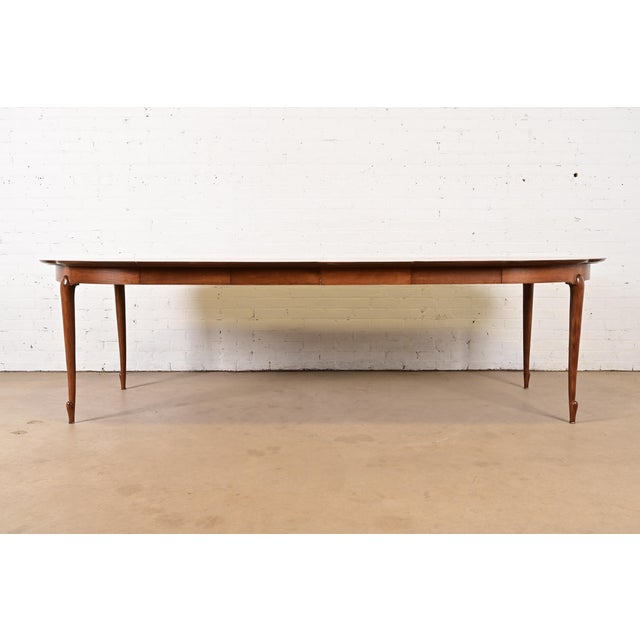 Mid-Century Modern Mastercraft Mid-Century Hollywood Regency Cherry and Burl Wood Extension Dining Table, Newly Refinished For Sale - Image 3 of 15