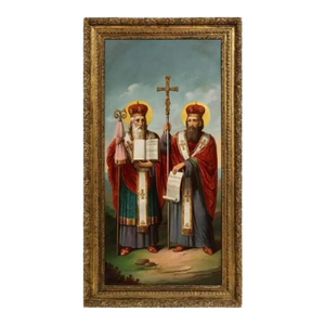 (Slavic School, 19th Century) a Large Oil Painting "Saints Cyril and Methodius"
