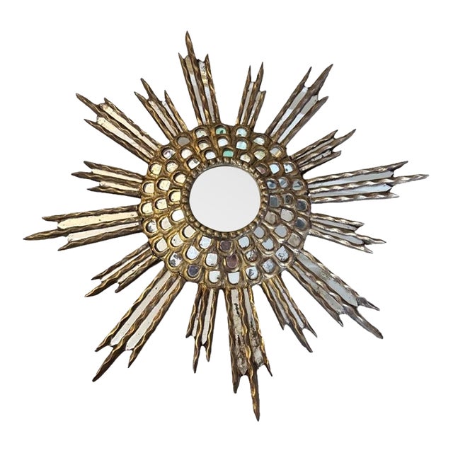 Antique Italian Gilded Wood Sunburst Mirror For Sale