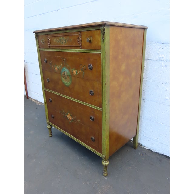 French Early 1900s Carved Hand Painted Cameo Tall Chest of Drawers 6561 For Sale - Image 9 of 18
