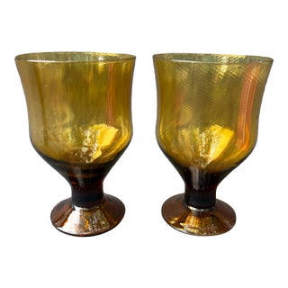 Vintage Mid-Century Modern Amber Brown Glass Denby Avanti Goblets a Pair For Sale