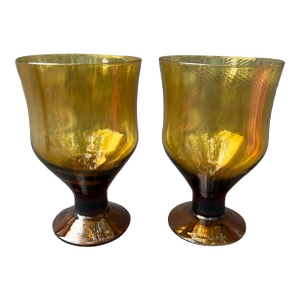 Vintage Mid-Century Modern Amber Brown Glass Denby Avanti Goblets a Pair