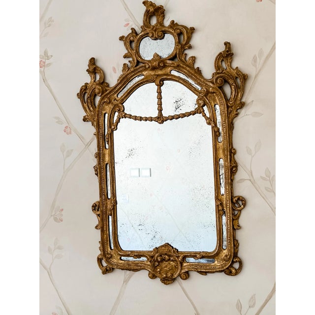 Baroque Pair of Antique Italian Gilt Mirror Sconces For Sale - Image 3 of 10