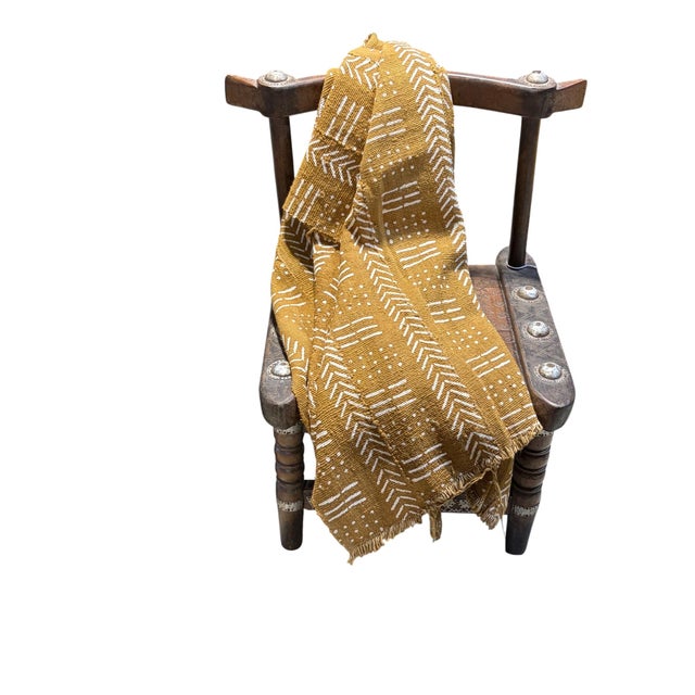 Mustard Vinatge African Large Mustard & White Mud Cloth Textile Mali 64" by 39" For Sale - Image 8 of 8