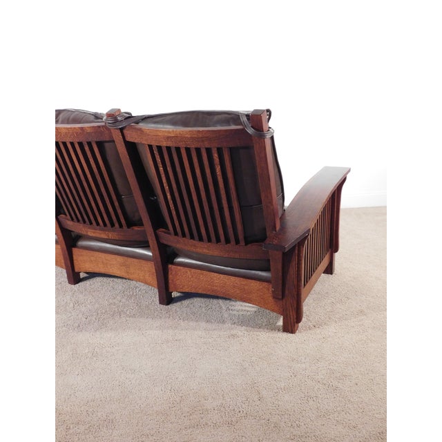 Vintage Antique Style Mission Prairie Arts & Crafts Dark Oak Scallop Back Sofa For Sale - Image 11 of 16