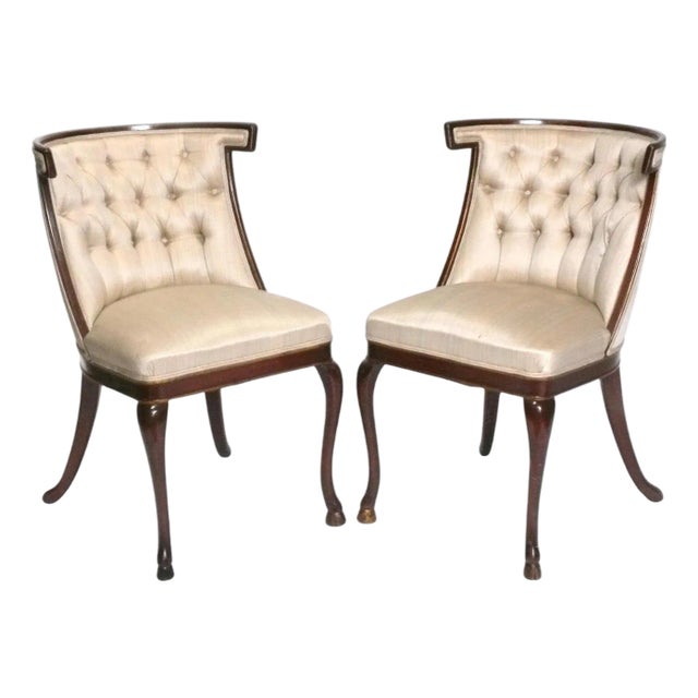 Pair of Regency Tufted Chairs With Hooved Feet Hollywood Regency For Sale