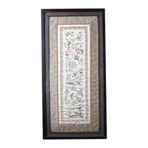 Chinese Silk Embroidered Tapestry Panel With Cranes and Floral Motif, Framed