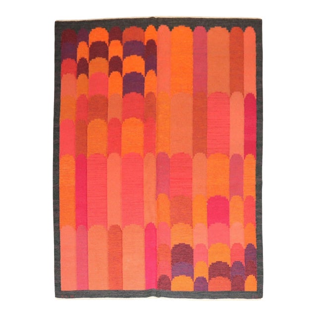 Vintage Zabihi Collection Swedish Kilim Dramatic Irma Kronlund - 6'6" x 8'7" For Sale