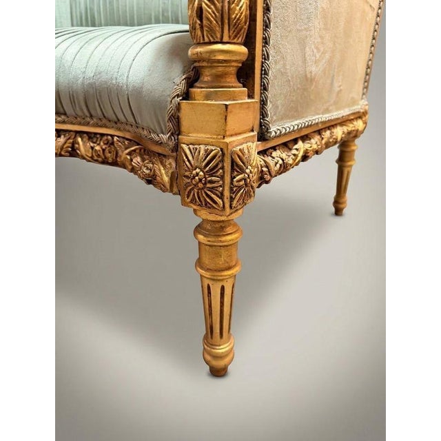 Louis XVI Style Carved Giltwood and Green Velvet Sofa For Sale - Image 4 of 6