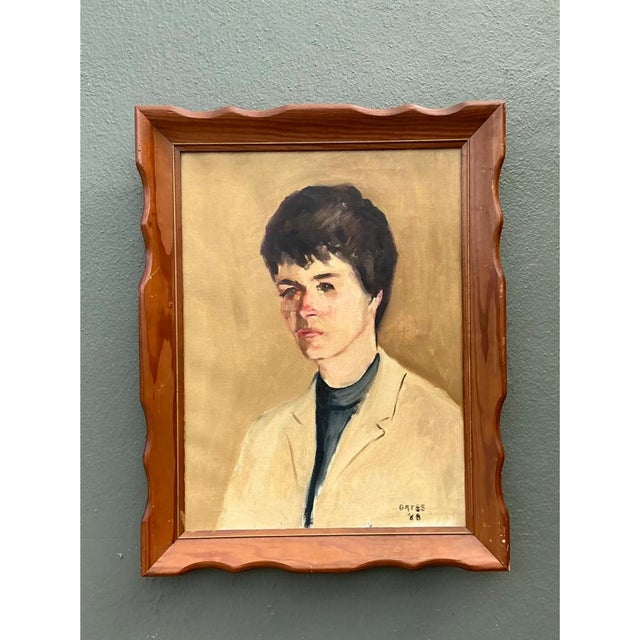 Vintage 1968 Signed Portrait Painting For Sale - Image 4 of 12