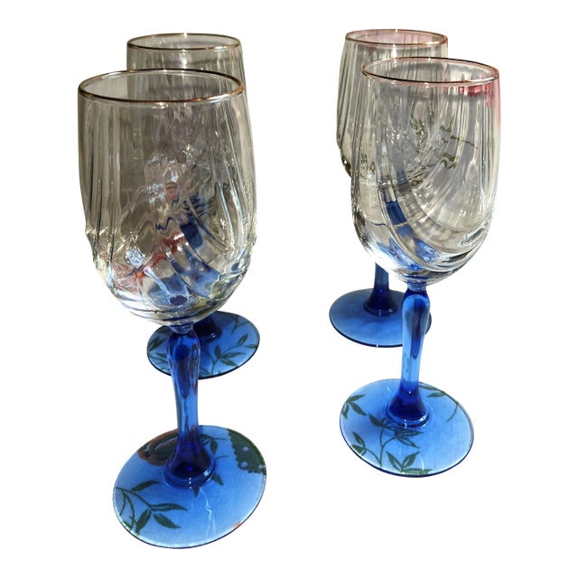 1980s Lennox Swag Drape Cobalt Blue With 22k Gold Rim Wine Glasses For Sale
