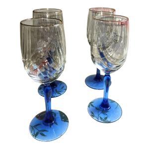 1980s Lennox Swag Drape Cobalt Blue With 22k Gold Rim Wine Glasses
