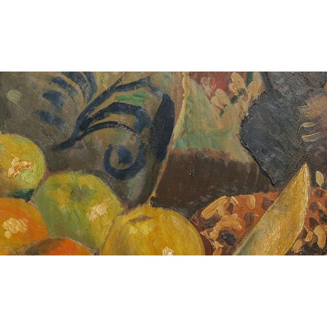 Brown Oil on Panel Still Life With Fruit and Vessels by L. R. In Wooden Frame For Sale - Image 8 of 10