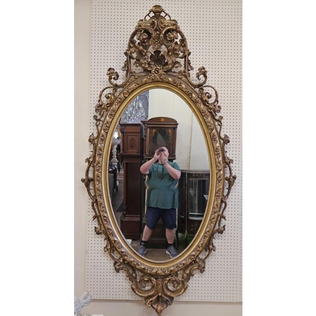 Large Mid 19th Century Gold Gilt American Philadelphia Floral Wall Mirror Dimensions : 91" Tall X 47" Wide X 4" Deep This...