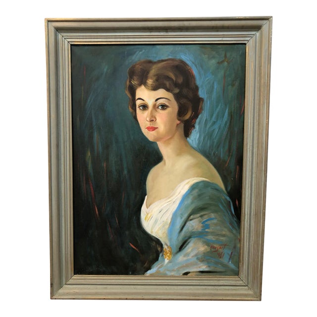 Timeless Gaze - Original Oil on Canvas Signed on the Bottom 1961, Framed For Sale