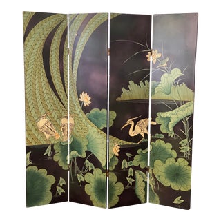 Chinoiserie Four Panel Floor Screen or Room Divider For Sale