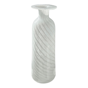 Vintage Murano Hand Blown Lattimo Art Glass Vase – White Spiral Swirl Italian Glass, Tall Sculptural Form