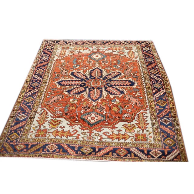 Persian Late 18th Century Antique Persian Serapi Rug 5'1'' x 6'11'' For Sale - Image 3 of 12